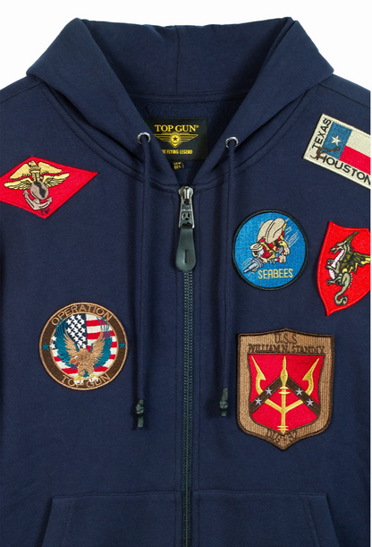 Sweat à capuche zippé Top Gun Navy – Patchs Aviateur