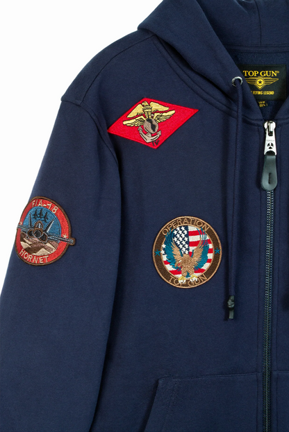 Sweat à capuche zippé Top Gun Navy – Patchs Aviateur