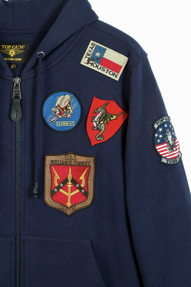 Sweat à capuche zippé Top Gun Navy – Patchs Aviateur