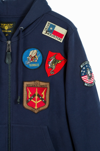 Sweat à capuche zippé Top Gun Navy – Patchs Aviateur