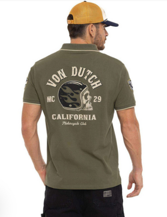 Polo homme Von Dutch kaki Motorcycle Club | Un Barbu et Une Blonde