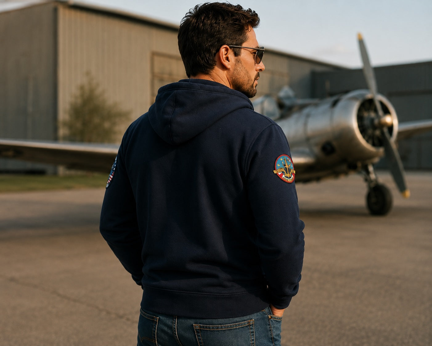 Sweat à capuche zippé Top Gun Navy – Patchs Aviateur