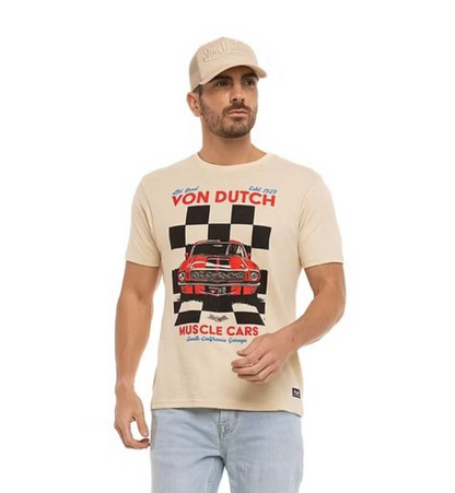 T-shirt Homme Von Dutch Muscle Cars – Écru