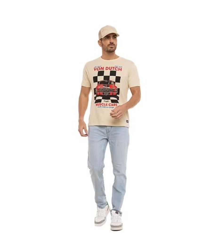 T-shirt Homme Von Dutch Muscle Cars – Écru