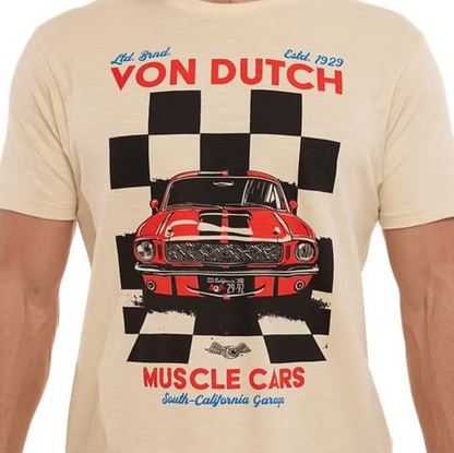 T-shirt Homme Von Dutch Muscle Cars – Écru