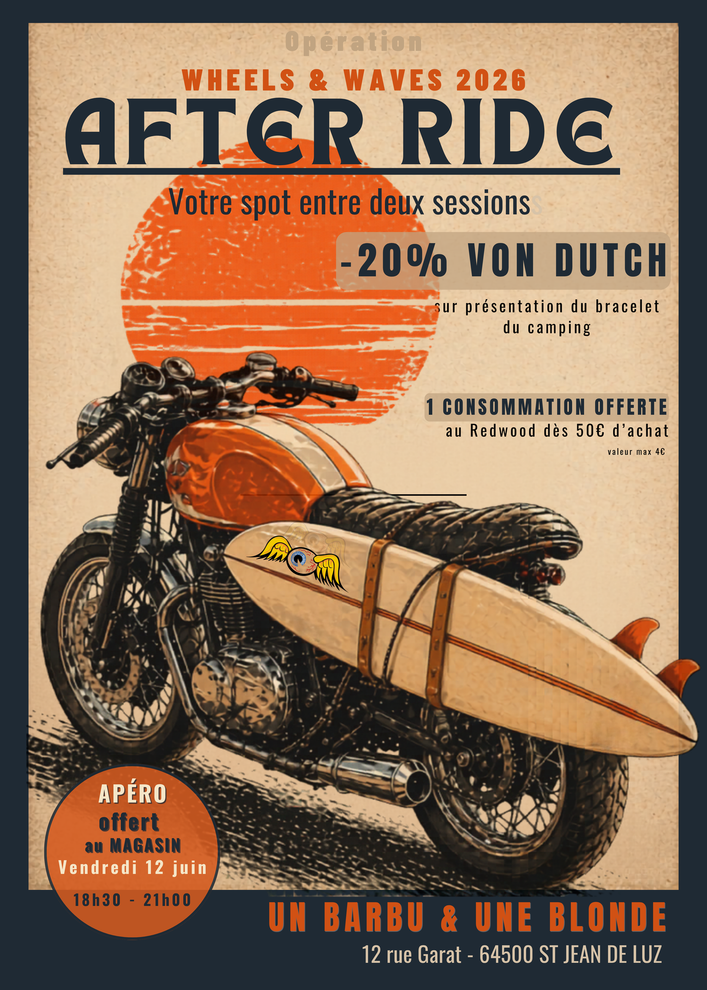 Affiche Vintage "After Ride" pour le Wheels & Waves 2026  – Édition Limitée | Un Barbu et Une Blonde