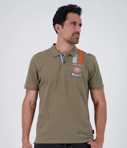 Polo Gulf Team Racing kaki en coton piqué