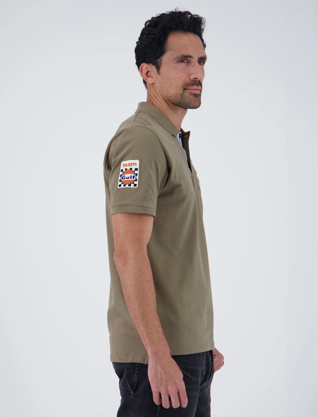 Polo Gulf Team Racing kaki en coton piqué
