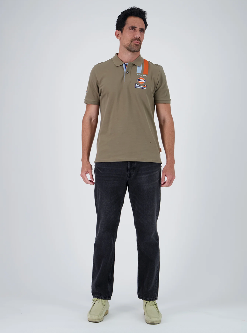 Polo Gulf Team Racing kaki en coton piqué
