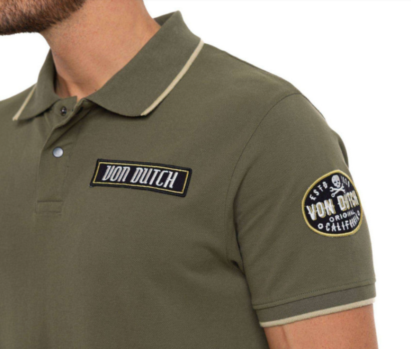Polo homme Von Dutch kaki Motorcycle Club | Un Barbu et Une Blonde