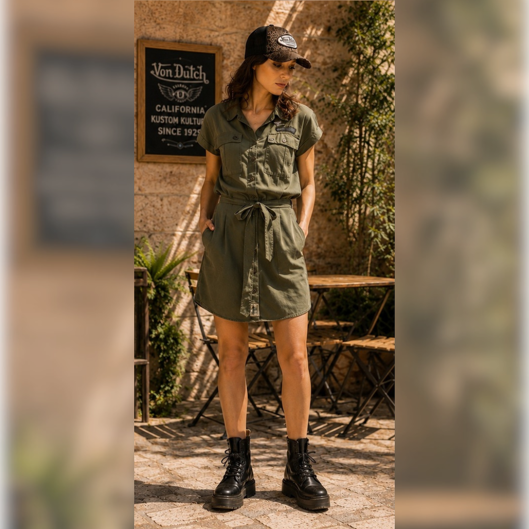 Robe-chemise Von Dutch kaki en Tencel