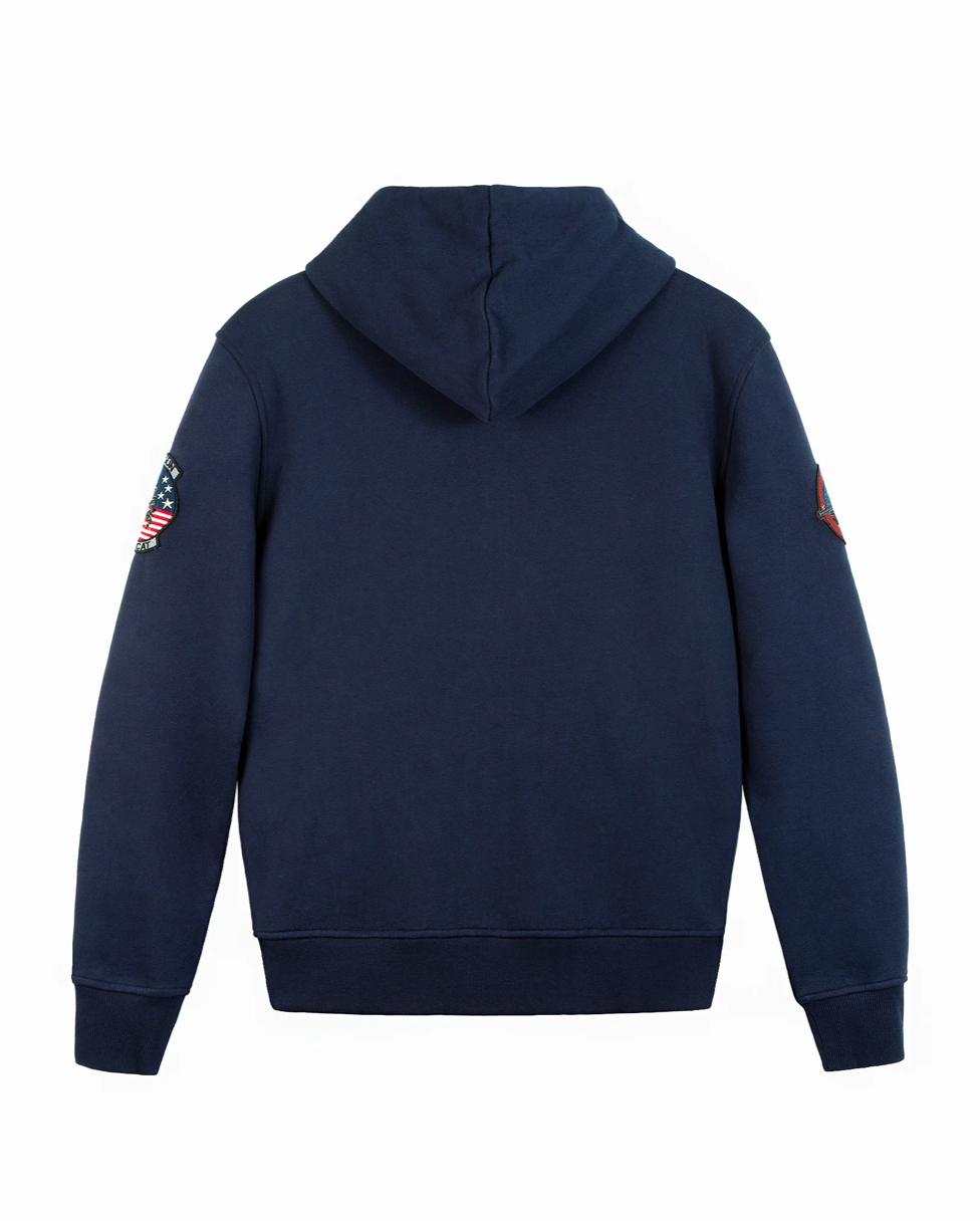 Sweat à capuche zippé Top Gun Navy – Patchs Aviateur