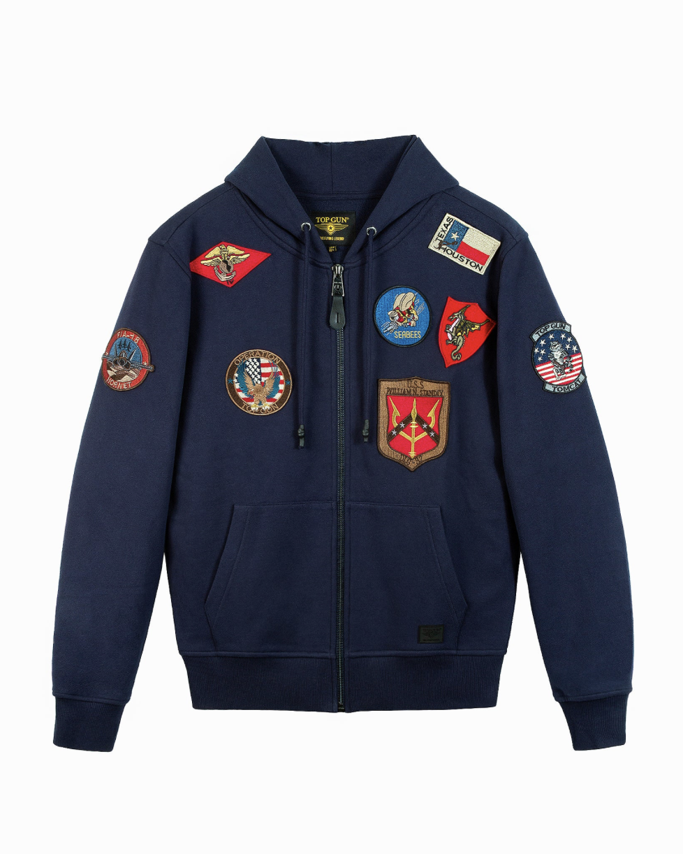 Sweat à capuche zippé Top Gun Navy – Patchs Aviateur