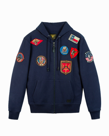 Sweat à capuche zippé Top Gun Navy – Patchs Aviateur