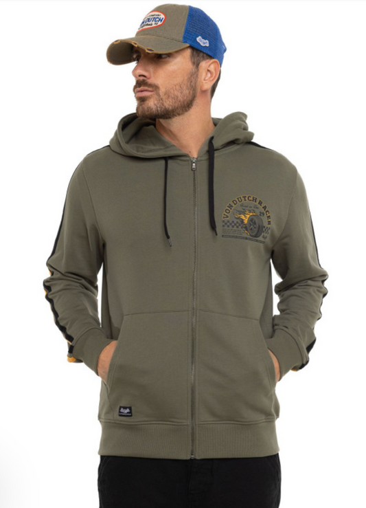 Sweat zippé à capuche homme Von Dutch kaki – Racer