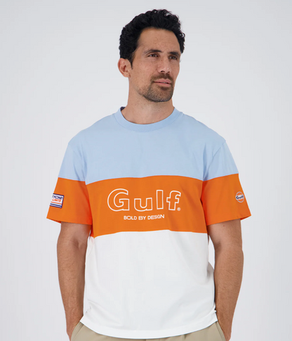 T-shirt Gulf Color Block Bleu Clair, Orange et Blanc
