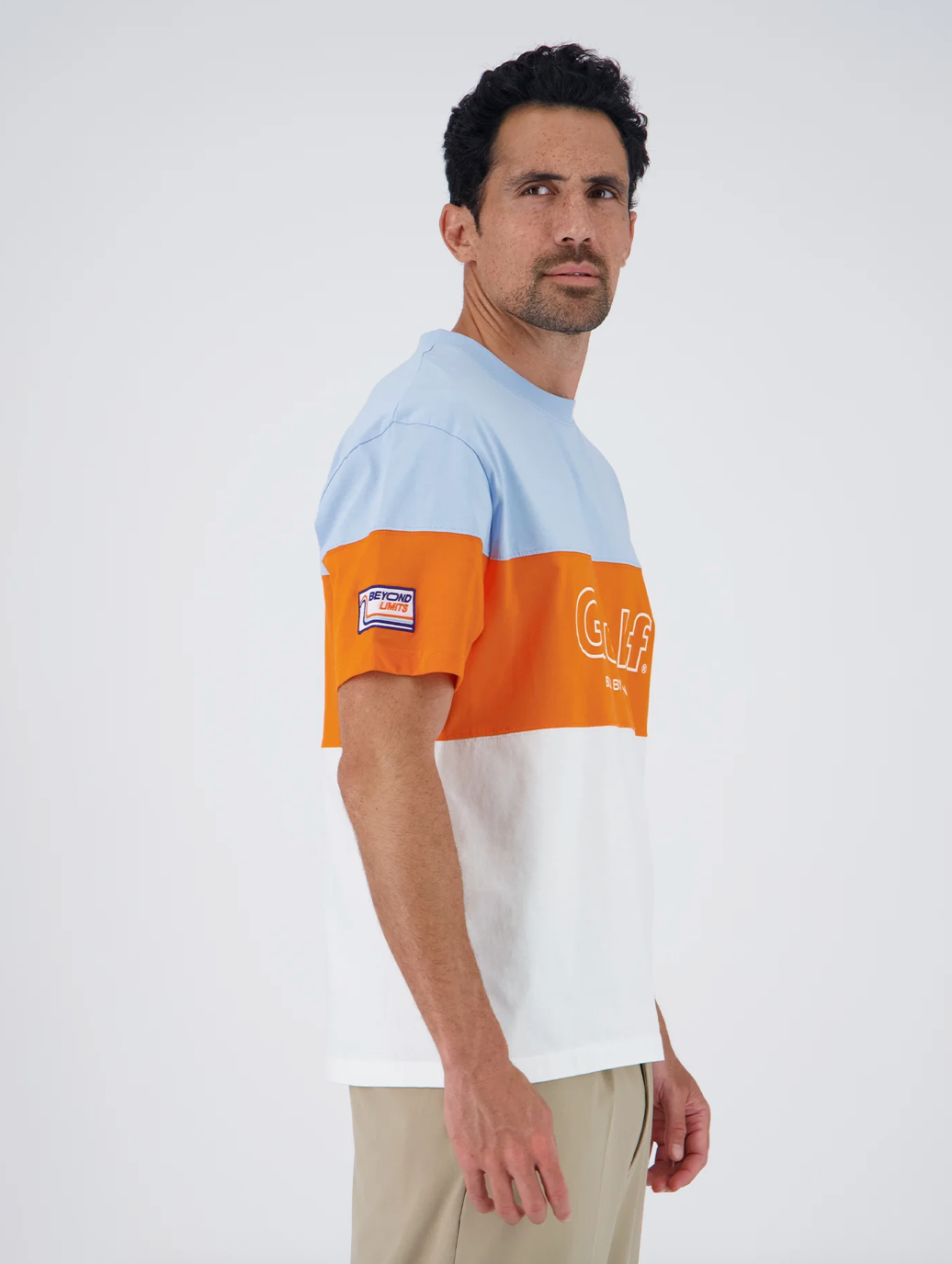 T-shirt Gulf Color Block Bleu Clair, Orange et Blanc