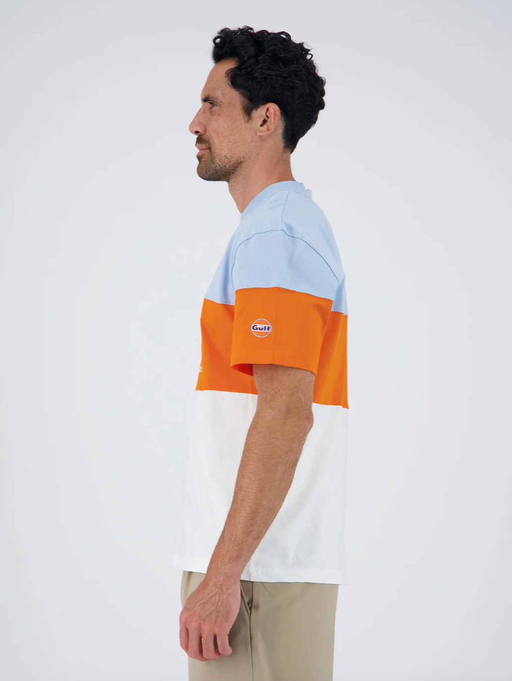 T-shirt Gulf Color Block Bleu Clair, Orange et Blanc