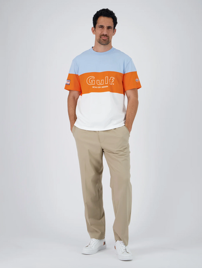 T-shirt Gulf Color Block Bleu Clair, Orange et Blanc