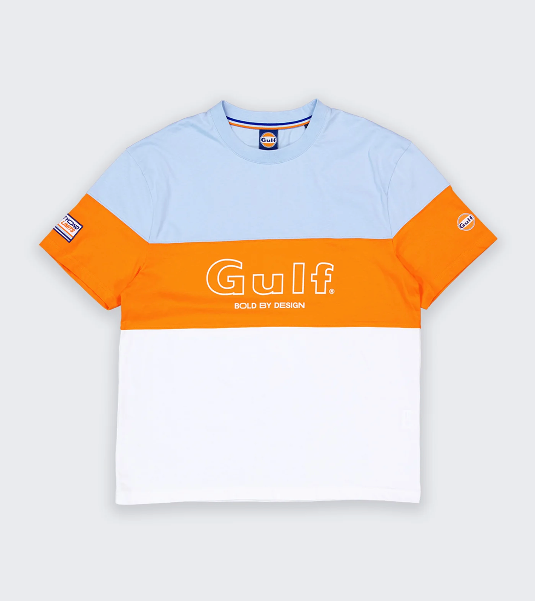 T-shirt Gulf Color Block Bleu Clair, Orange et Blanc