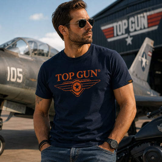T-shirt homme Top Gun navy & orange – Logo Wings