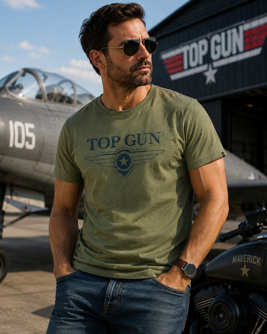 T-shirt homme Top Gun kaki & navy – Logo Wings