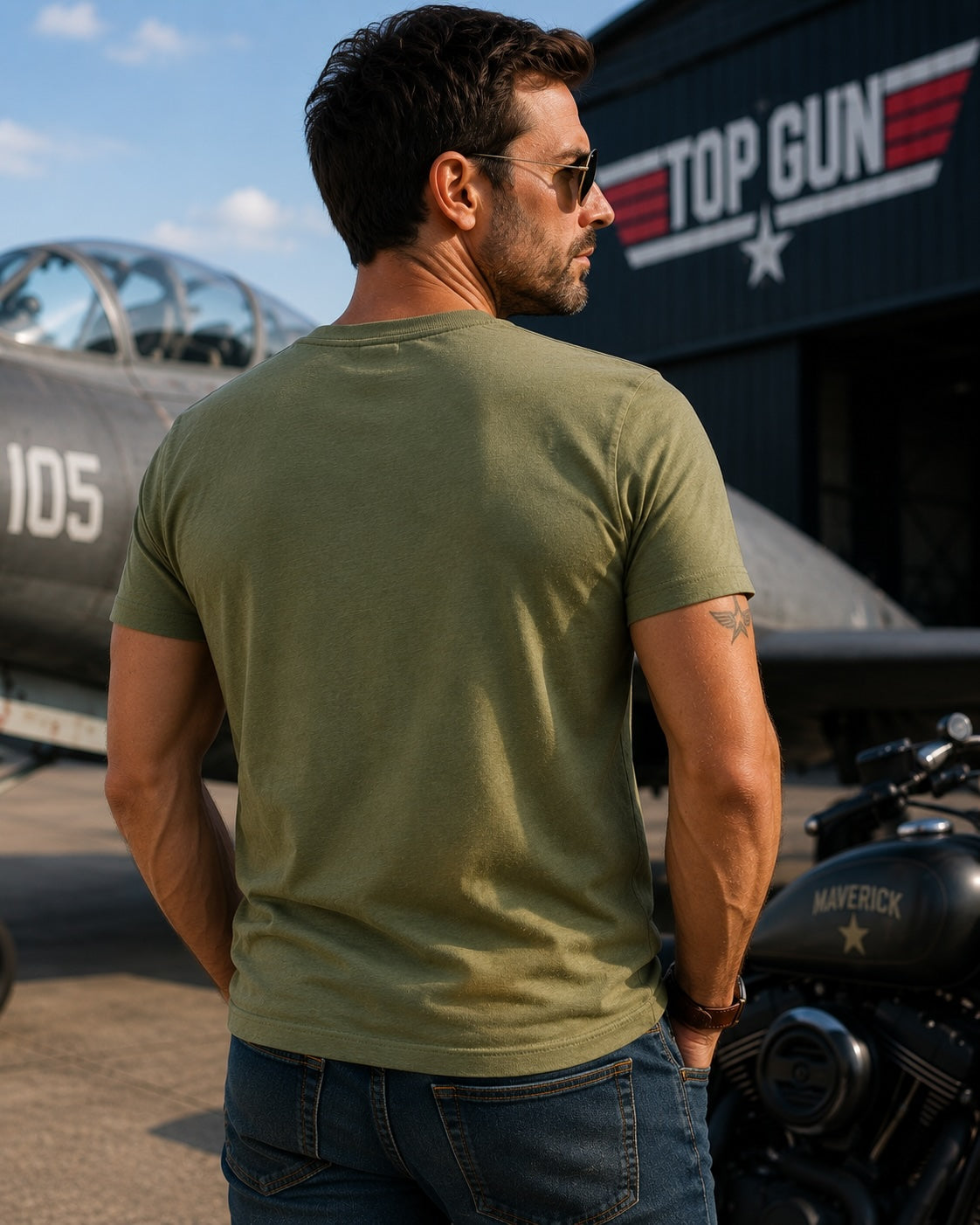 T-shirt homme Top Gun kaki & navy – Logo Wings