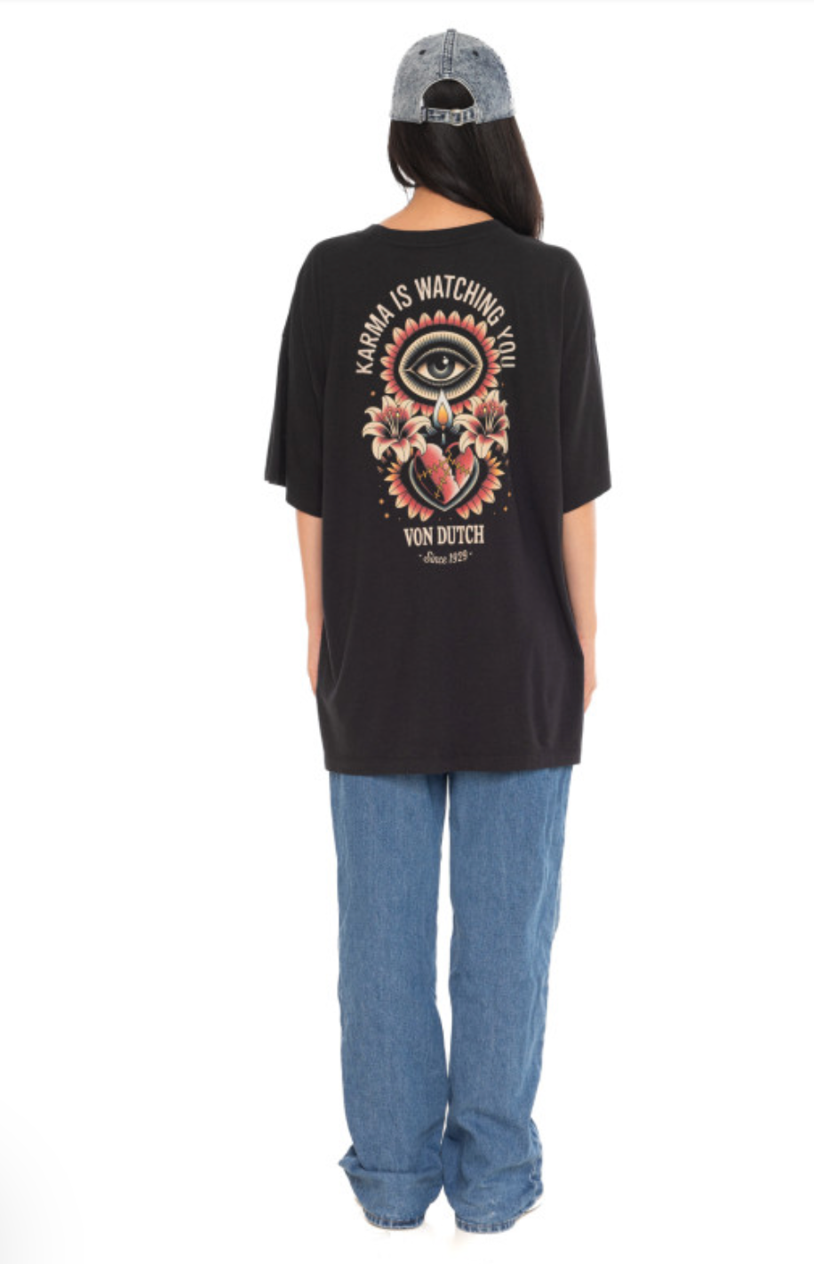 T-shirt Femme Von Dutch Flower Oversize – Noir