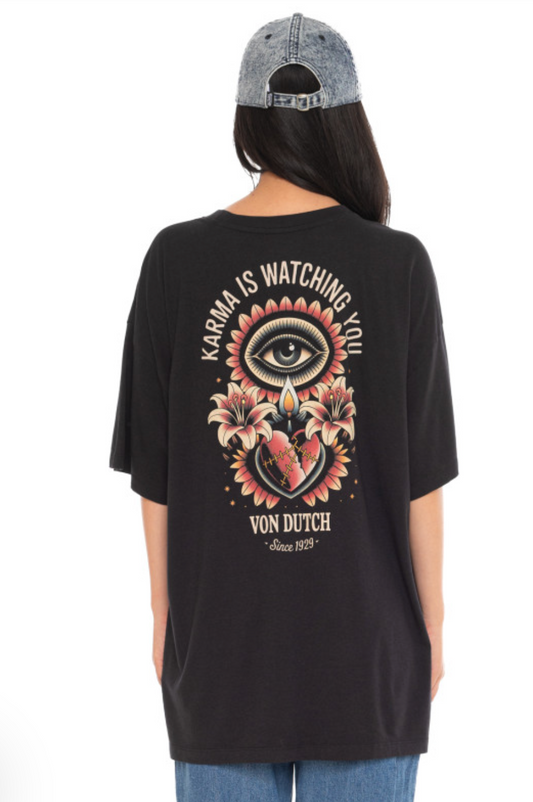 T-shirt Femme Von Dutch Flower Oversize – Noir
