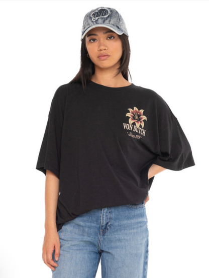T-shirt Femme Von Dutch Flower Oversize – Noir
