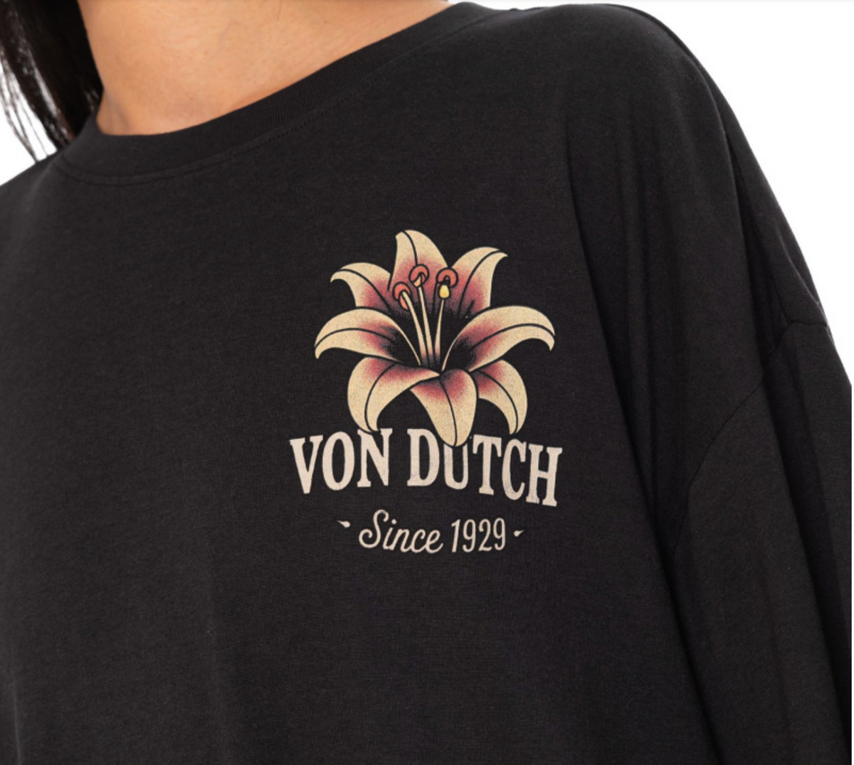 T-shirt Femme Von Dutch Flower Oversize – Noir