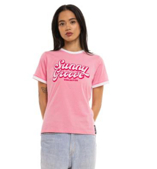 T-shirt Femme Von Dutch Sunny Groove Rose Vintage | Un Barbu et Une Blonde