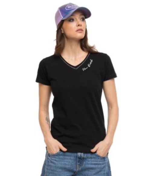 T-shirt Femme Von Dutch Noir Col V Vintage | Un Barbu et Une Blonde