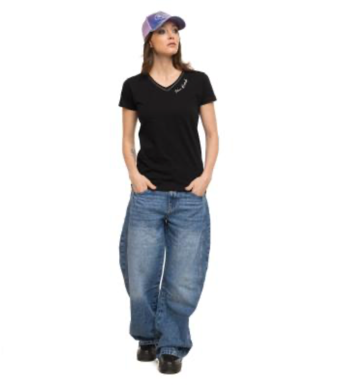 T-shirt Femme Von Dutch Noir Col V Vintage | Un Barbu et Une Blonde