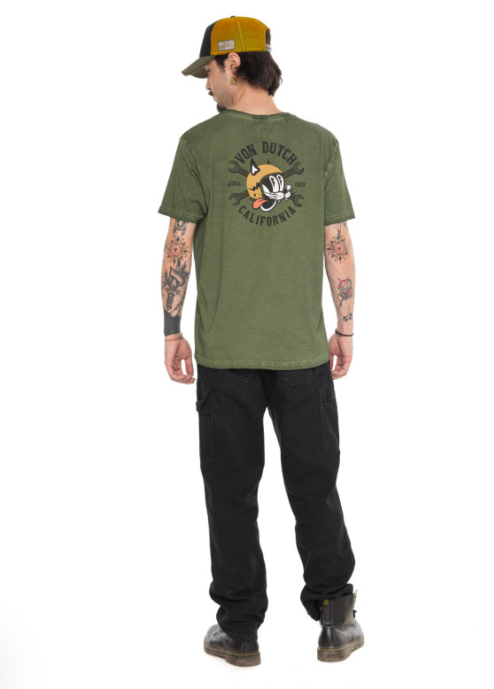 T-shirt Homme Von Dutch GARAGE CAT – Vert Délavé