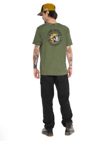 T-shirt Homme Von Dutch GARAGE CAT – Vert Délavé