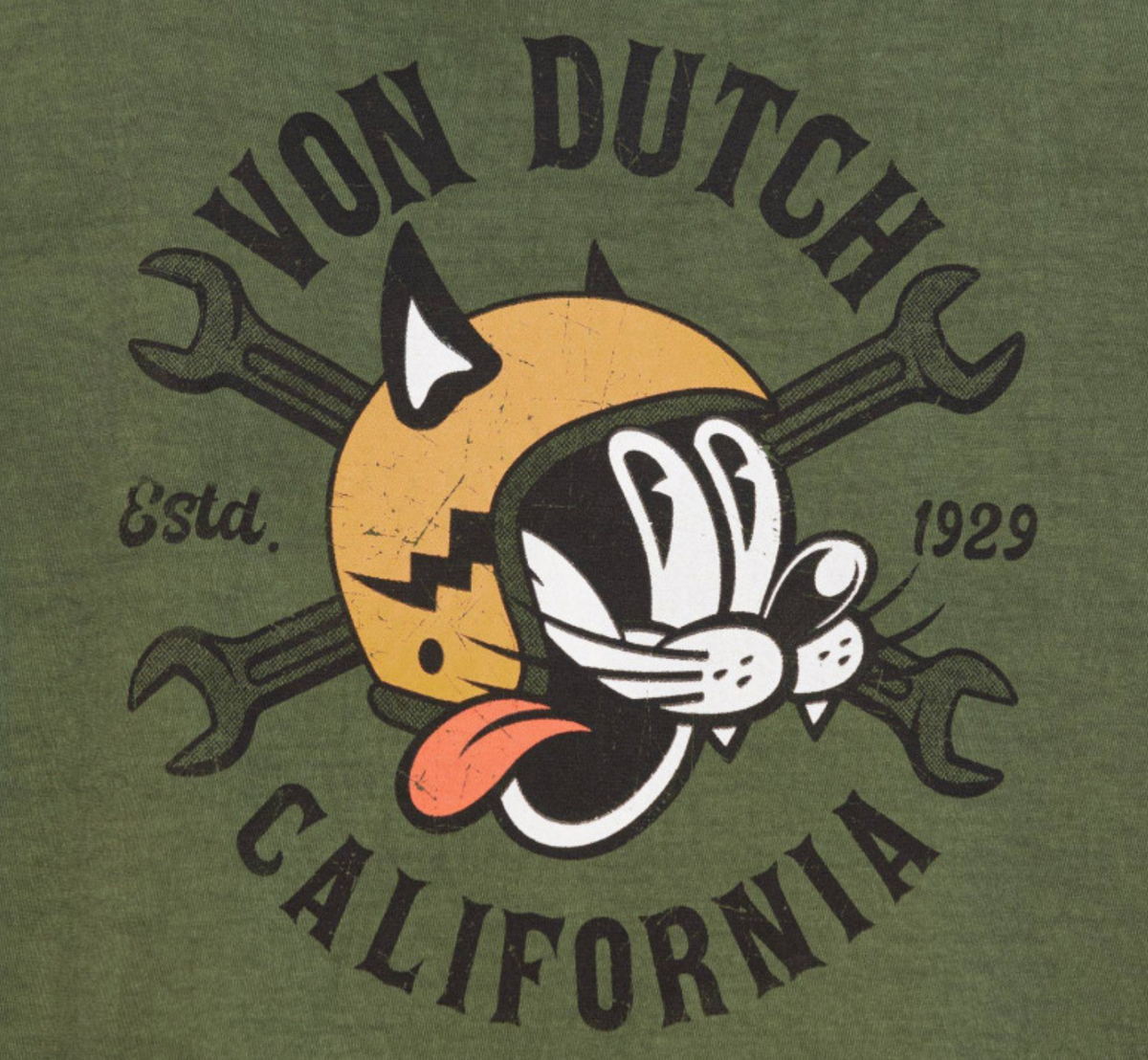 T-shirt Homme Von Dutch GARAGE CAT – Vert Délavé
