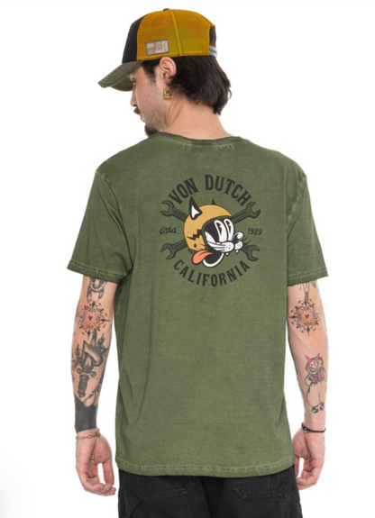 T-shirt Homme Von Dutch GARAGE CAT – Vert Délavé