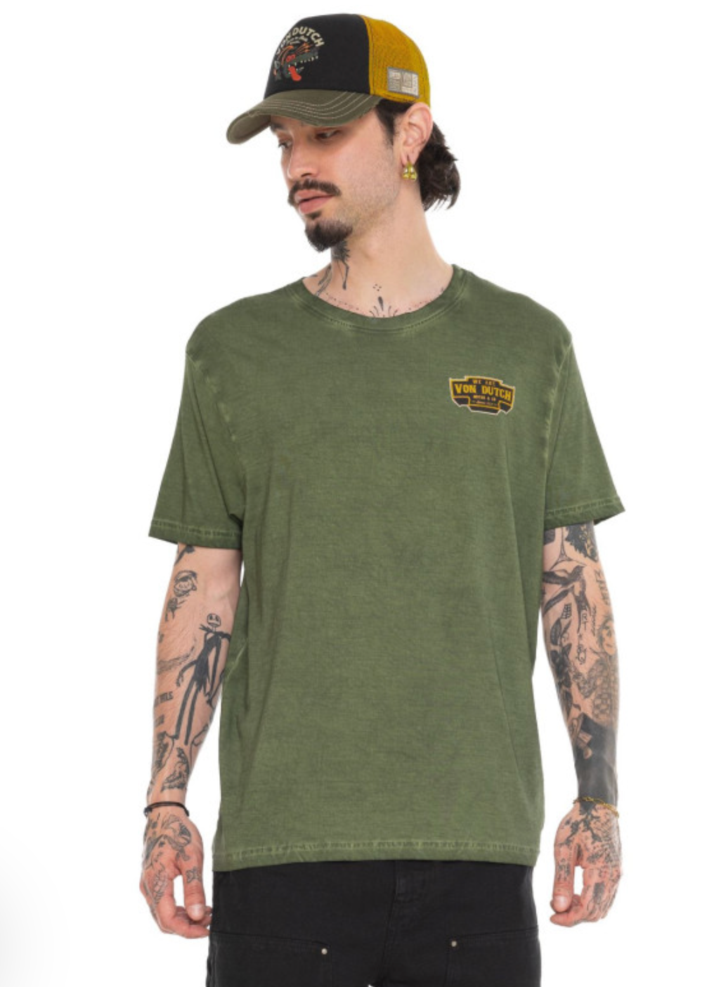 T-shirt Homme Von Dutch GARAGE CAT – Vert Délavé