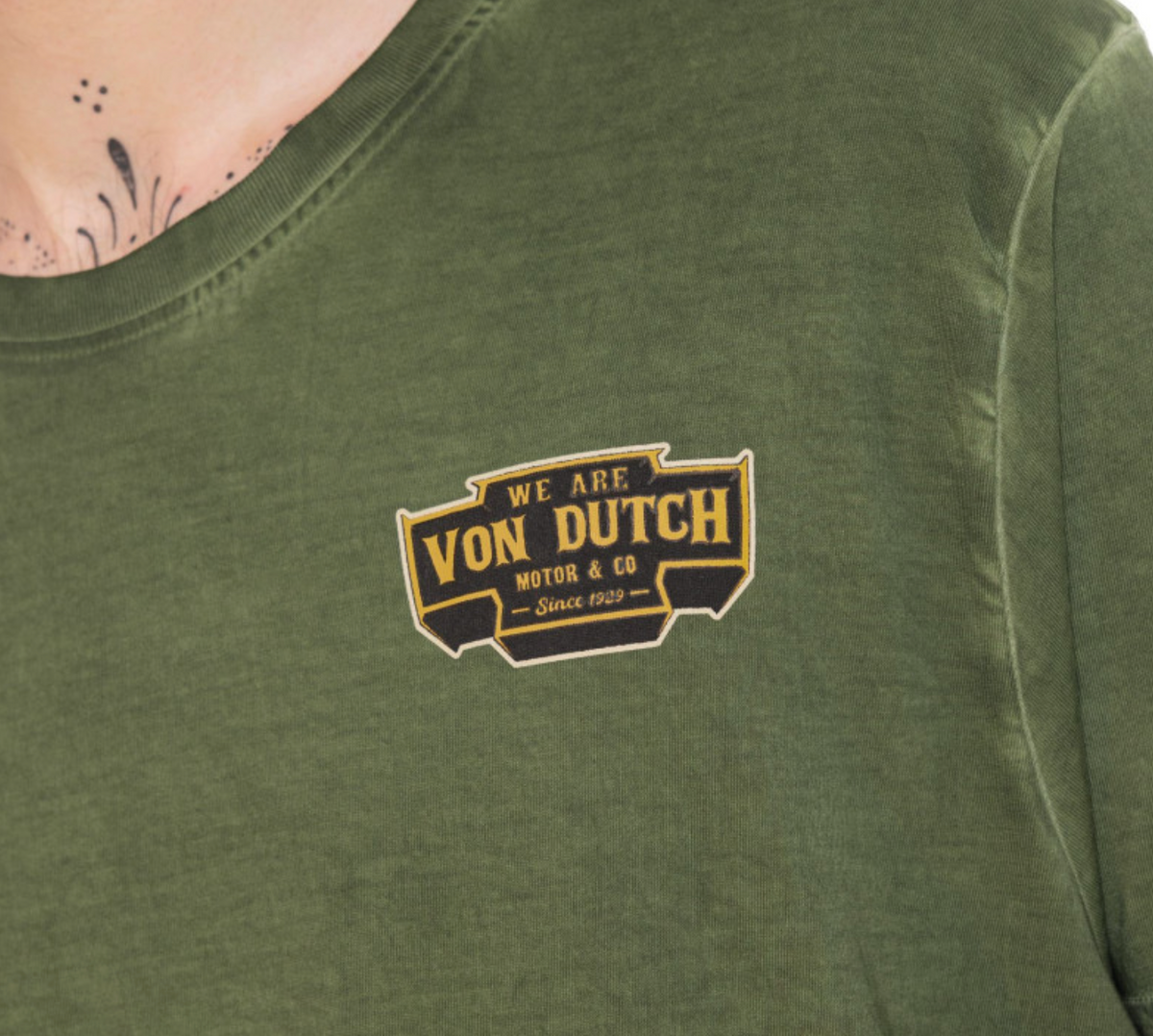 T-shirt Homme Von Dutch GARAGE CAT – Vert Délavé