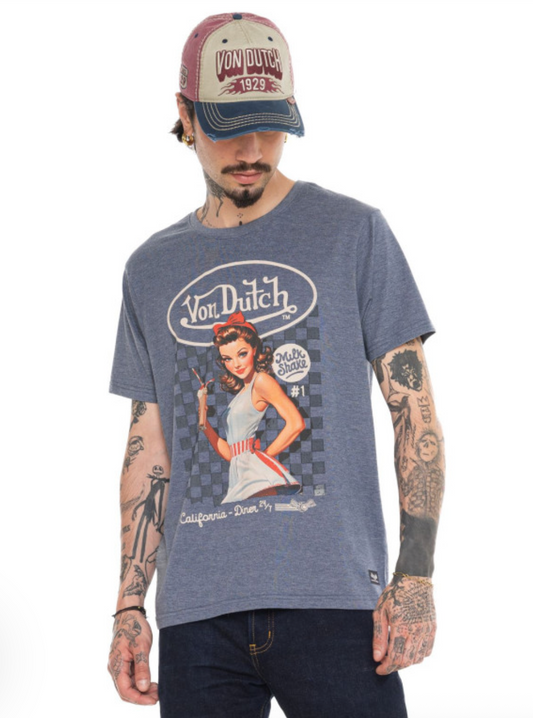 T-shirt Homme Von Dutch MilkShake – Bleu Pin-Up