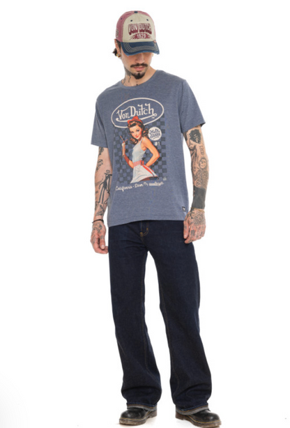 T-shirt Homme Von Dutch MilkShake – Bleu Pin-Up