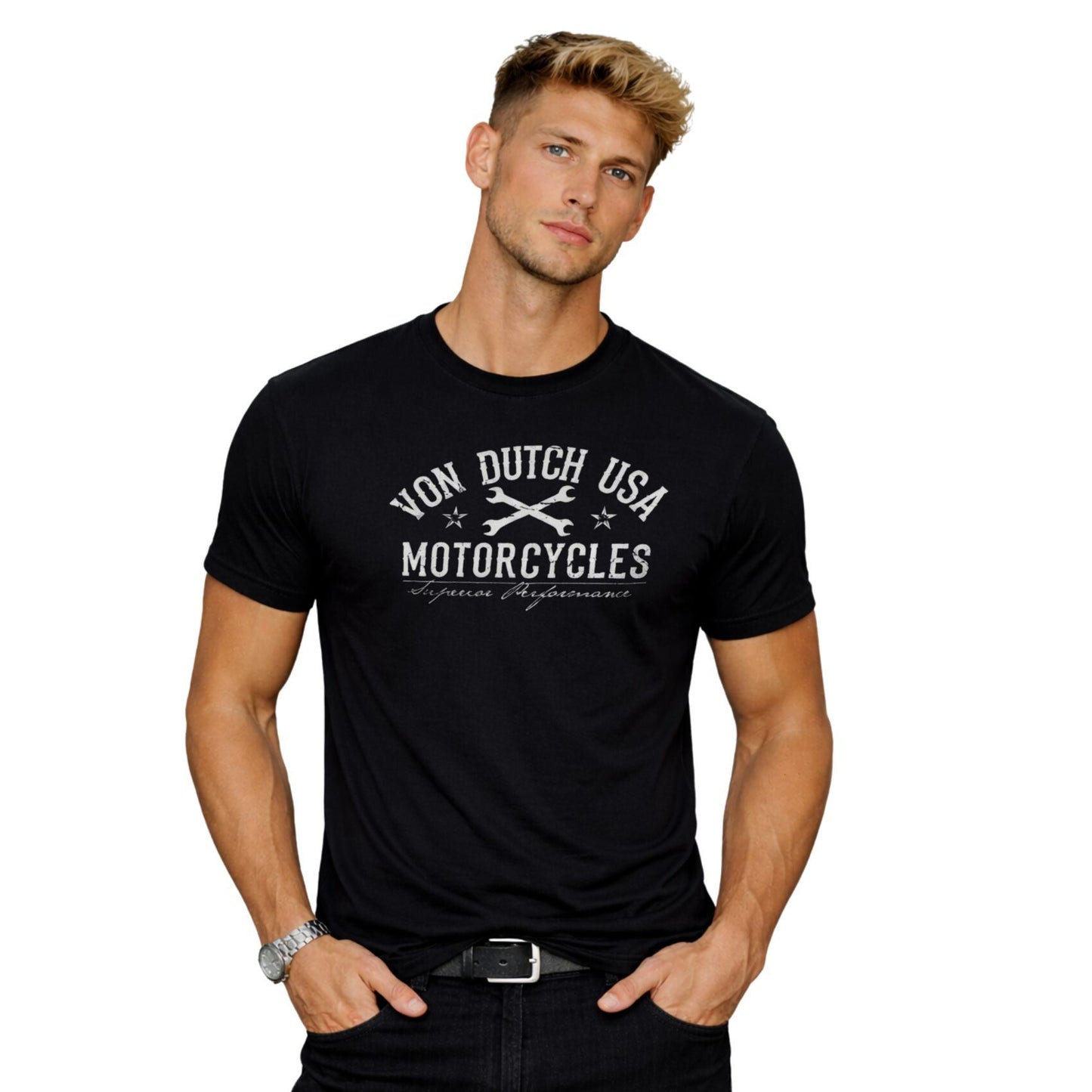 T-shirt Homme Von Dutch Motorcycles Noir ou écru | Un Barbu et Une Blonde