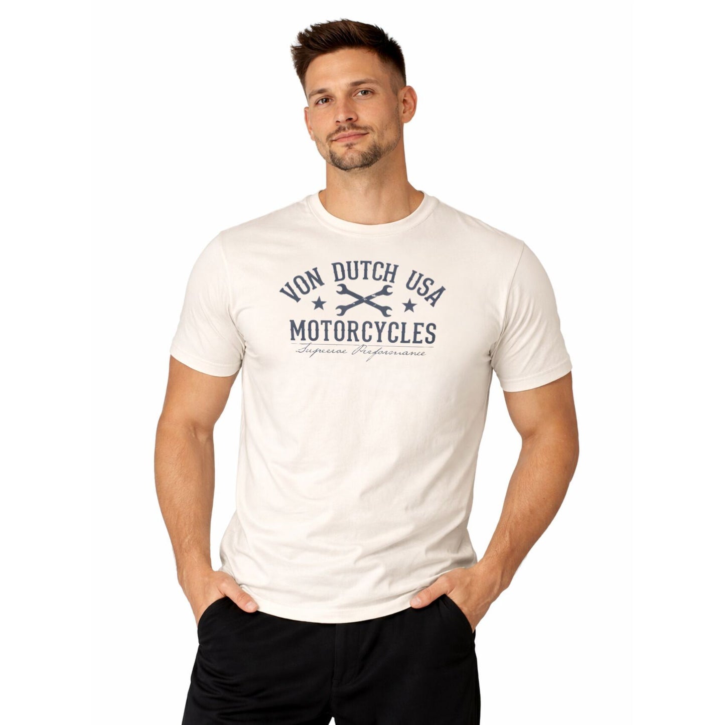 T-shirt Homme Von Dutch Motorcycles Noir ou écru | Un Barbu et Une Blonde