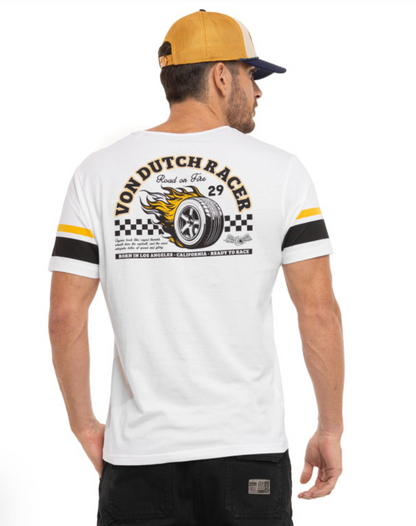 T-shirt Homme Von Dutch Racer Blanc | Un Barbu et Une Blonde