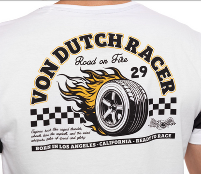 T-shirt Homme Von Dutch Racer Blanc | Un Barbu et Une Blonde