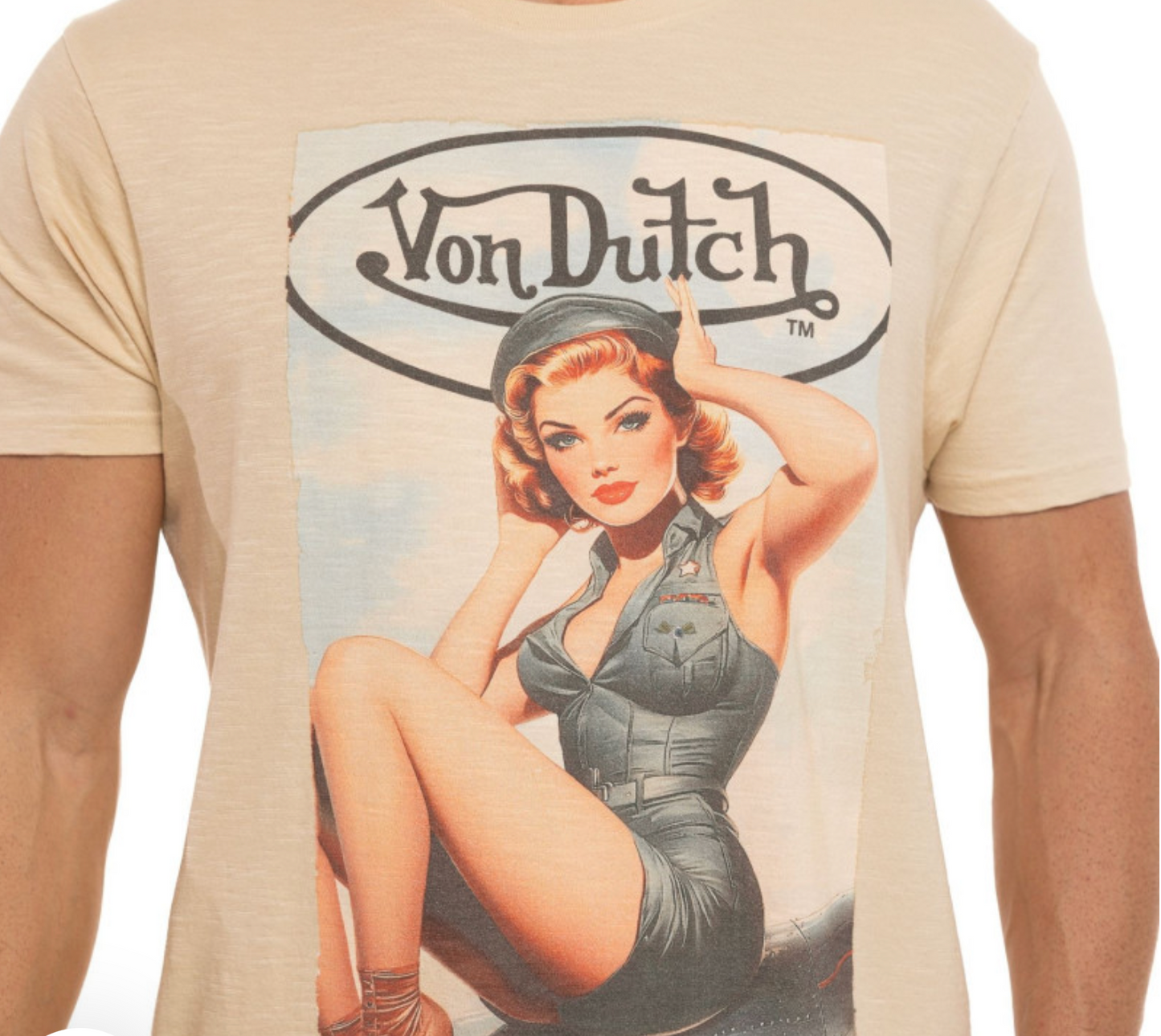 T-shirt Homme Von Dutch Pin-Up Beige | Un Barbu et Une Blonde