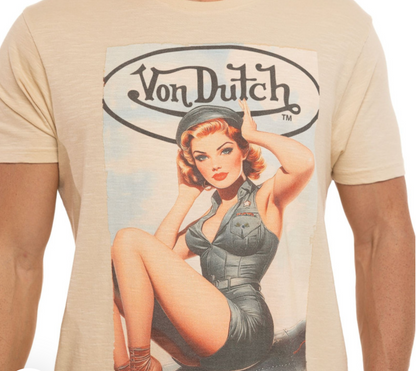 T-shirt Homme Von Dutch Pin-Up Beige | Un Barbu et Une Blonde