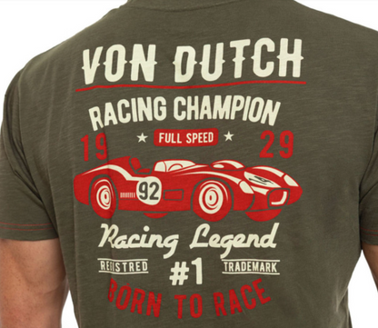 T-shirt Homme Von Dutch Racing Champion Kaki  | Un Barbu et Une Blonde