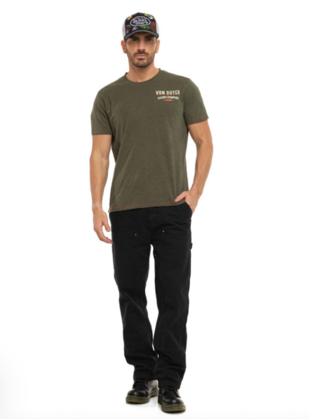 T-shirt Homme Von Dutch Racing Champion Kaki  | Un Barbu et Une Blonde